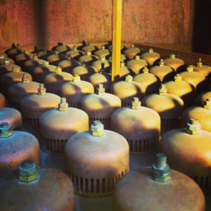 bubble caps on a column plate at Four Roses Distillery